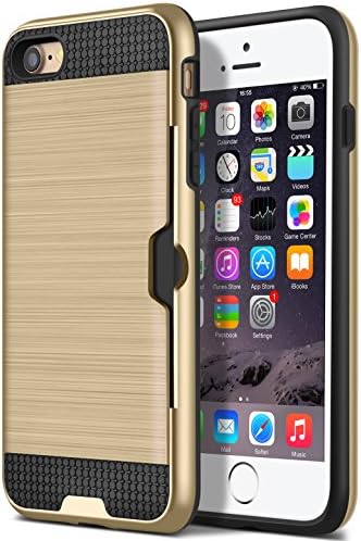 iPhone 7 Case, iPhone 8 Case, GeekZone Dual Layer Hybrid Shock Absorbent Card Slot Case with Card Holder/Storage Design Brushed Backboard Matte Impact Protection Cover for iPhone 7 &amp; 8 (Gold)