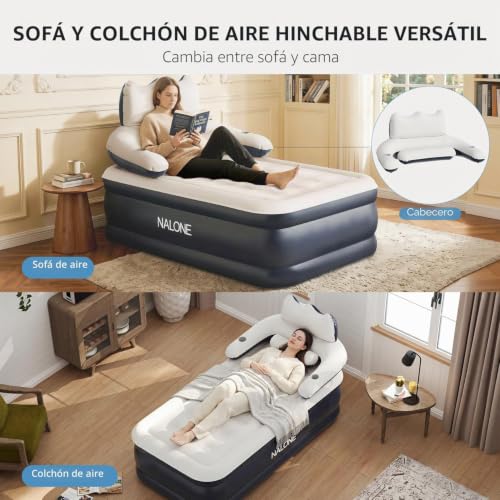 NALONE 1 Seater Inflatable Mattress with Integrated Pump, 190 x 100 x 45 cm | Self-inflating inflatable bed with built-in backrest, ideal for camping and home, comfortable for visitors and easy to store