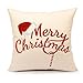 4TH Emotion Red Merry Christmas Pillow Cover Decorative Throw Cushion Case Home Decor 18 x 18 Inch Cotton Linen for Sofa
