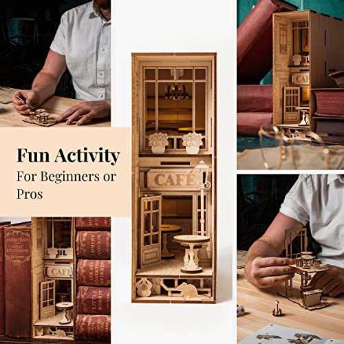 Cafe Book Nook Kit Bookshelf Insert Shelf Decor Accents Book Ends