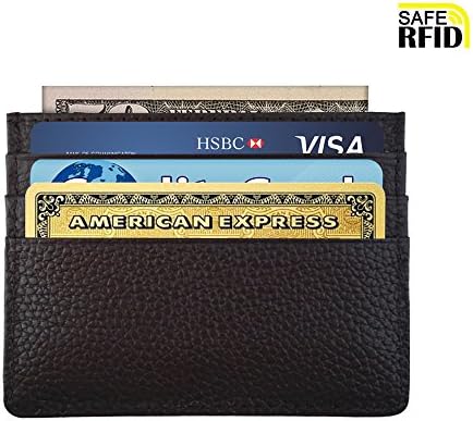 Slim Wallet RFID Blocking Minimalist Wallet Unisex Slim Card Holder With Window (Coffee)