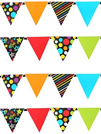 Renewing Minds Chalk Talk Pennant Banner, 12 Feet, Multi-Colored, Two Each of 8 Designs for Total of 16 Flags