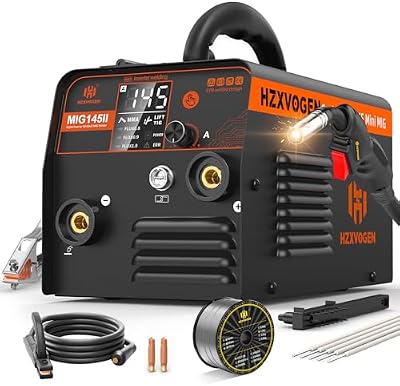 MIG145II 145A Soldador de Hilo sin Gas, 3 en 1 MIG/ARC/Lift TIG, Avance Sincronizado, IGBT Inversor, Pantalla LED, Compacto para Principiantes y Aficionados