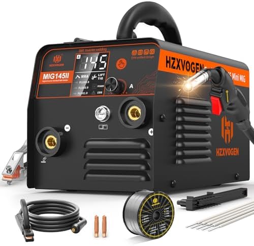 MIG145II 145A Poste à Souder Fil Fourré Sans Gaz, 3 en 1 MIG/ARC/Lift TIG, Contrôle Synergique, IGBT Inverter, Écran LED, Compact pour Débutants & DIY Maison
