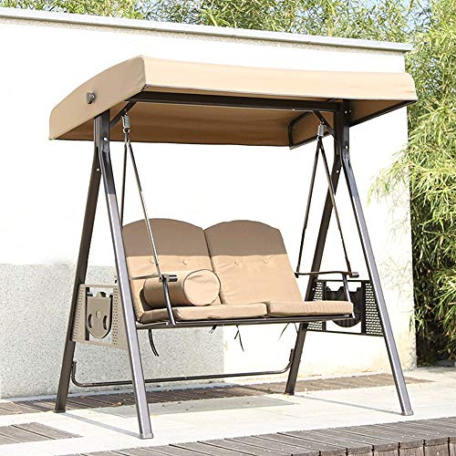 E_W__NWN 2 Seater Garten Schaukel Stuhl, Outdoor Indoor Canopy pulverbeschichtetem Stahl Cushioned Seaters, Innenhof… – Bild 4