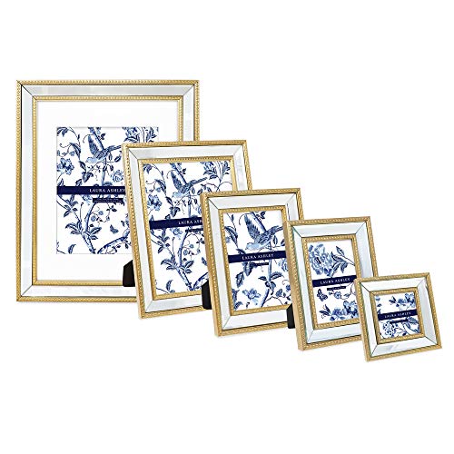 Laura Ashley 8x10 Gold Mirror Bead Picture Frame, Classic Mirrored
