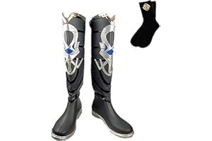 TOOUYOOR GenshinImpact Albedo Cosplay Shoes Boots Black Aniem Cosplay Shoes Halloween Carnival Party Long Leather Boots