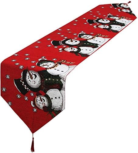LWZME Christmas Table Runner, 14 x 71 Inches Burlap Snowman Table Runners, Red Christma Table Runner Perfect for Dinner Parties, Christmas, Wedding, Holidays