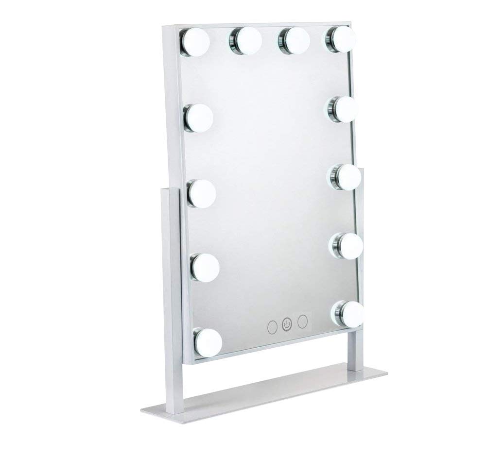 WanEway Hollywood Lighted Vanity Mirror with LED Lights for Makeup Dressing Table Set Plug in Illuminated Cosmetic Mirror with 12 Dimmable Bulbs and Power Supply , White