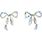 Bow Earrings for Women Blue White Porcelain Bow Stud Earrings Trendy Enamel Ribbon Jewelry accessories