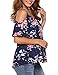 Sherosa Women's Floral Print Cut Out Shoulder Short Sleeve T Shirt Tops Blouse (XXL, Navy Blue)
