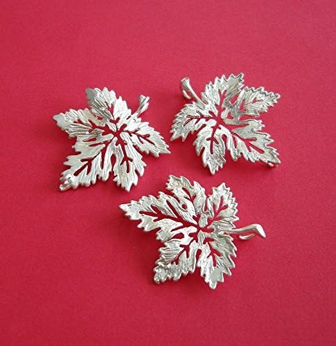 BeadsTreasure 2 Pcs-Maple Leaf Pendant Connector Matte Silver Over Brass Jewelry Making Supply.