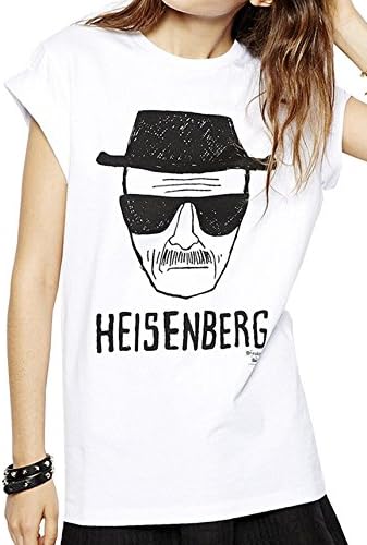 Darceil Women's Short Sleeve White Heisenberg Print Long T Shirt (L, White)