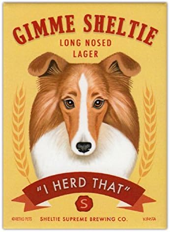 Retro Dogs Refrigerator Magnets - Sheltie Lager (Shetland Sheepdog)