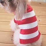 Turtleneck Stripes Pet Clothes Dog Wool Classic Sweaters (Red &White Stripe, XS)