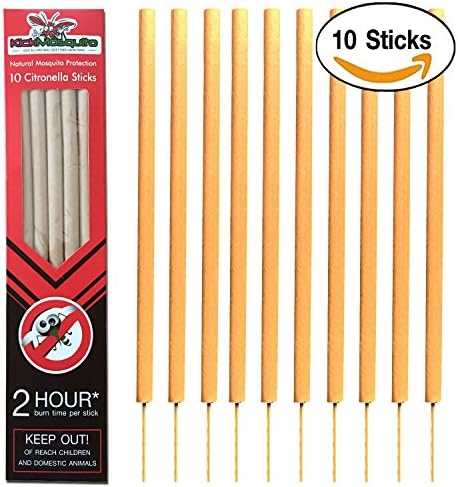 KickMosquito Mosquito Sticks Citronella Lemongrass Incense 100% Natural - Burn 2 Hours Each - Protect Home Baby Kids Backyard Outdoor Garden Yard - DEET FREE (Pack of 10)