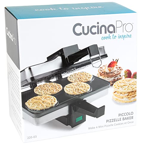 Piccolo Pizzelle Baker- Nonstick Electric Press Makes 4 Mini Cookies at Once- Recipe Guide Included - Fun Baking Supplies for Party, Italian Waffle Dessert Treat Making - Housewarming Gift for Her