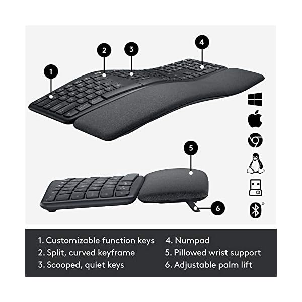 Logitech-ERGO-K860-Wireless-Ergonomic-Keyboard-with-Split-Keyboard-Layout-Wrist-Rest-Support-Natural-Typing-Dark-GreyStain-Resistant-WindowsMac-Bluetooth-USB-Receiver-Included--UK-Layout Logitech ERGO K860 Wireless Ergonomic Keyboard - Split Keyboard Layout, Wrist Rest, Natural Typing, Stain-Resistant…