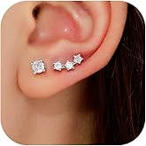 Rokoez 2 Pairs Helix Cartilage Earrings for Women | Sterling Silver Flat Back Screw Earrings | Dainty Pearl Star Cluster Cubic Zirconia Lotus Climber Jewelry