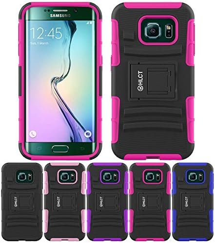 Galaxy S6 Edge Case, HLCT Rugged Shock Proof Dual-Layer PC and Soft Silicone Case With Built-In Stand Kickstand for Samsung Galaxy S6 Edge (2015) (Rose Pink)