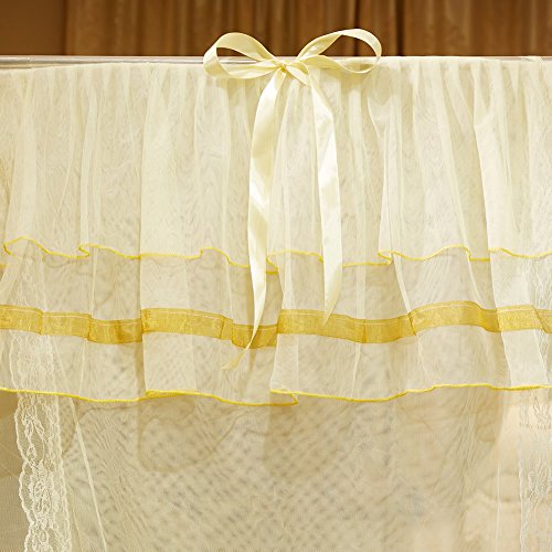 Uozzi Bedding 4 Corners Post Beige Canopy Bed Curtain for Girls & Adults - Cute Cozy Drape Square Netting for Twin Bed - 4 Opening 47" W x 78" L Mosquito Net - Princess Bedroom Decoration