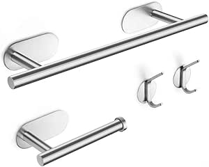 Rieeyrslza Set de Juego de Toallero de 4 Piezas: Toallero, Porta Rollo de Papel Higiénico, Dos Gancho Acero Inoxidable Autoadhesivo Baño Accesorio ...