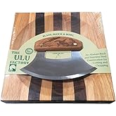 The Ulu Factory Alaskan Birch Wood Ulu Mezzaluna Knife and Bowl Set Ocean Collage Humpback Puffin Orca Whale