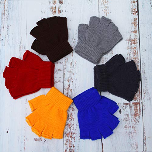Coobey 12 Pairs Unisex Kids Half Finger Mittens Teen Winter Warm Fingerless Stretchy Knit Gloves (6-12 Years, Mixed 6 colors) - Thumbnail 3