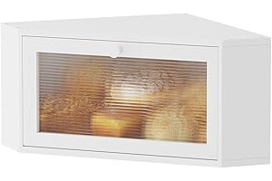 kiplant Corner Bread Box for Kitchen Countertop - Bamboo Wood, Wavy Acrylic Door, White Bread Storage Container, Large Bread 