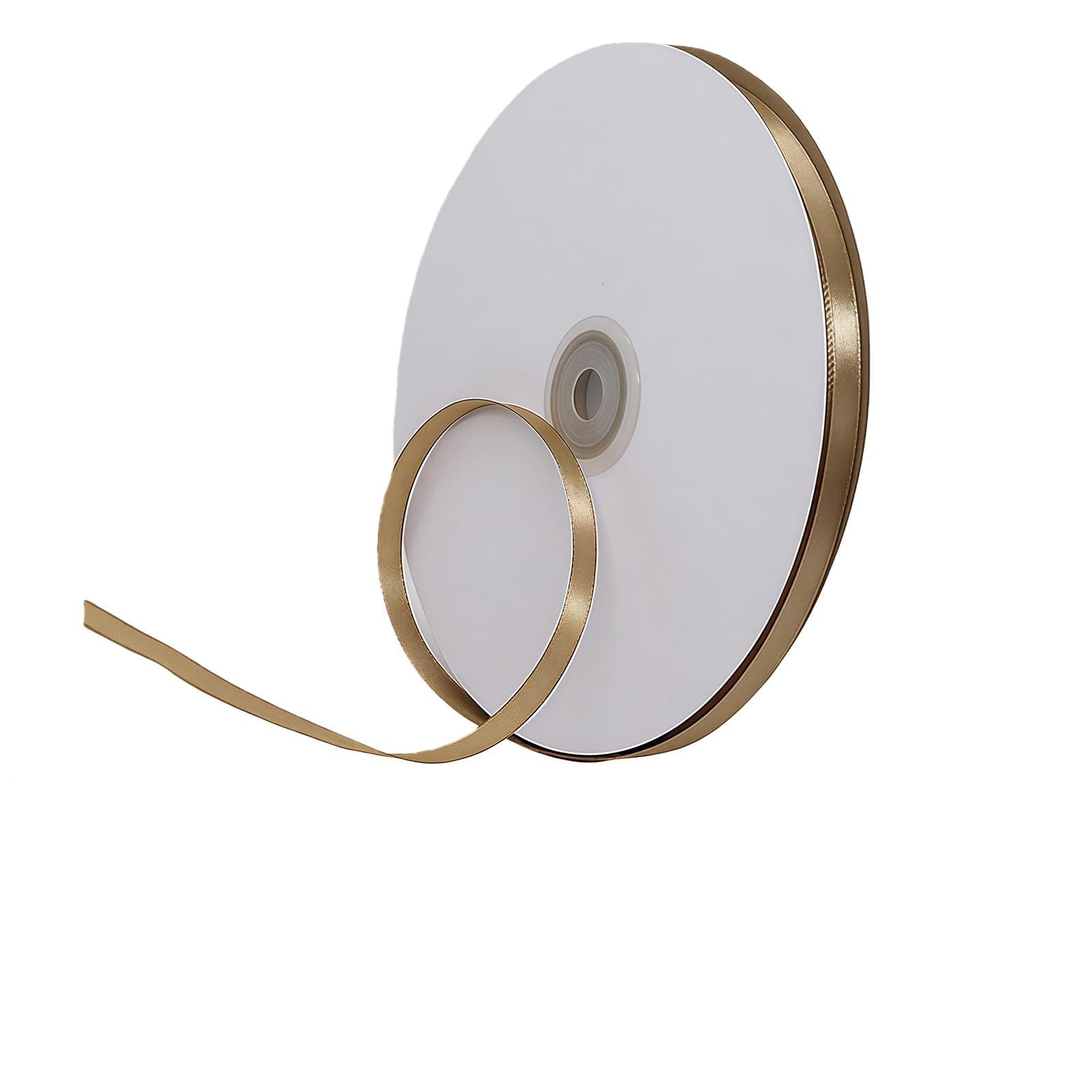 Champagne Gold Ribbon 6mm for Gift Wrapping 91M,Champagne Gold Satin Ribbon 6mm Thick for Crafting Cake,Hair Bow,Polyester Ribbon Christmas Decoration,Wedding Car Decor