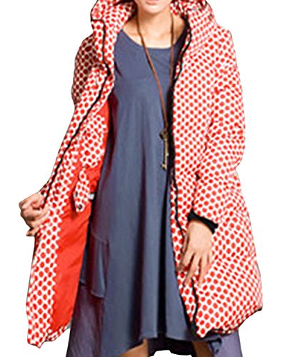 Y.Hua Women's Hooded Long Thinken Puffer Down Coat Parka Jacket Red L