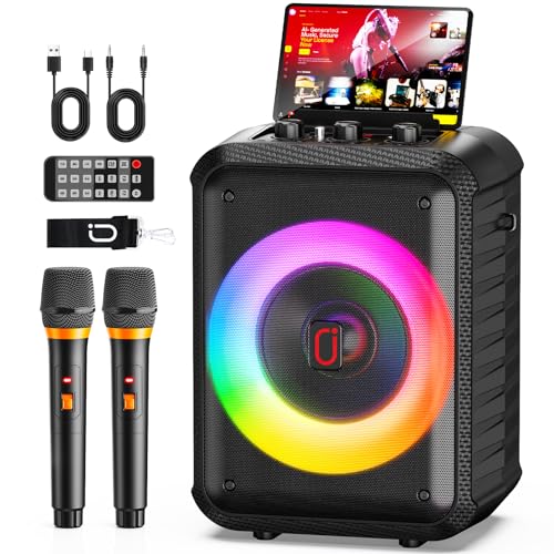 HWWR Karaoke Machine, Karaoke Device with 2 Microphones, Portable Bluetooth Karaoke Device with DJ Lights, PA System, Ideal for Family Gatherings and as a Gift for Adults and Kids