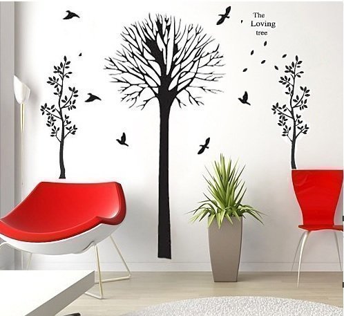 Walplus Wall Stickers Loving Autumn Birds Tree Removable Self-Adhesive Mural Art Decals Vinyl Home Decoration DIY Living Bedroom Office Décor Wallpaper Kids Room Gift, Multi-colour