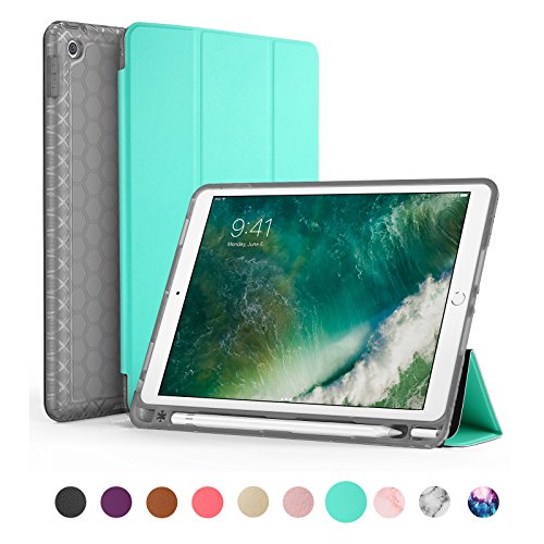 SWEES Compatible for iPad 9.7 2018/2017 Case with Pencil Holder, Shockproof Durable Smart Cover Leather Case with Built-in Pencil Holder Compatible for iPad 9.7 inch 6th/5th Generation, Mint Green