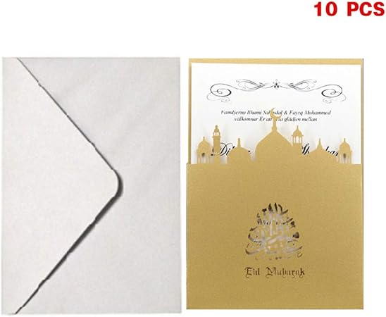 Oukerst 10 Set Laser Cut Eid Mubarak Cartes D Invitation De Fete De Mariage Enveloppe Interieure Carte De Voeux Ramadan Musulman Amazon Fr Cuisine Maison