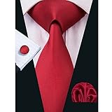 Hi-Tie Men's Red Solid Plaid Striped Paisley Woven Jacquard Tie Necktie Set
