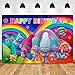 Colorful Rainbow Themed Trolls Poppy Photography Backdrop Girls Happy Birthday Decoration Party Banner Photo Booth Studio Props Trolls Photo Background Vinyl 5x3ft Cake Table Supplies