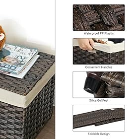 SONGMICS Storage Basket with Lid, Rattan-Style Storage Trunk with Cotton Liner and Handles, for Bedroom Closet Laundry… 51sw8oRlEdL