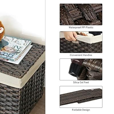 SONGMICS Storage Basket with Lid, Rattan-Style Storage Trunk with Cotton Liner and Handles, for Bedroom Closet Laundry… 51sw8oRlEdL