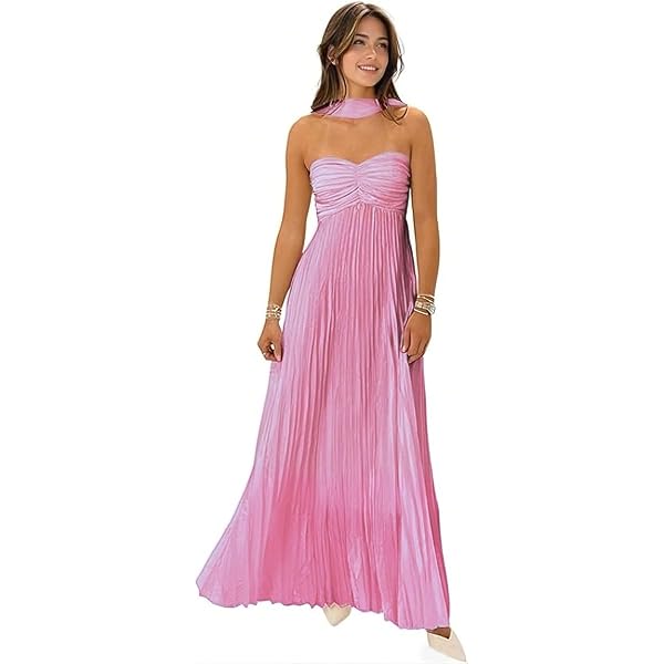 strapless bridesmaid dress with neck scarf Six Stories Women's Bandeau Satin Bridesmaid Dress