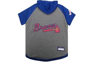 PETS FIRST MLB Hoodie Shirt for Dogs & Cats - Atlanta Braves Dog Hooded T-Shirt, Large. - MLB Team Color Hoody Vest for Baseball Fans