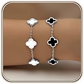 HAITTY 18K Gold Plated Clover Bracelet Set for Women White/Black/Gold/Silver/Green/Pink Adjustable Link Double-Sided Lucky Bracelets Trendy Bracelets Set Jewelry Gifts for Women Men