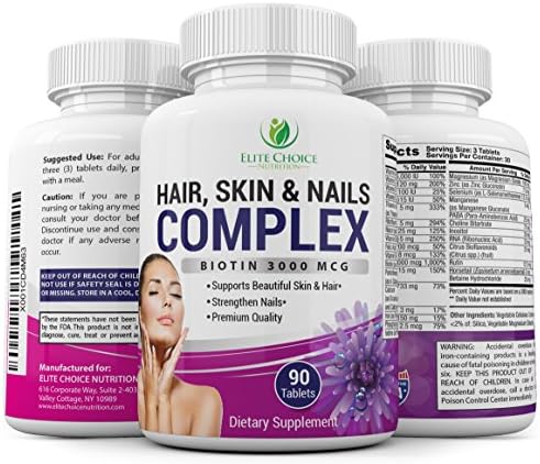 EXTRA STRENGTH Hair &amp; Nail Growth Support with Biotin - Best Hair Skin &amp; Nail Supplement - High Potency &amp; Made with 28 Powerful Ingredients - Vegetarian - Non GMO - Made in the USA