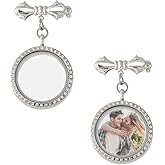 SUPERFINDINGS 2PCS Wedding Bouquet Charm Bowknot Bouquet Photo Locket Charms Bride Flower Charm Platinum Alloy Bridal Brooches 5.3cm Long Memorial Photo Pendants Personalised Photo Charm