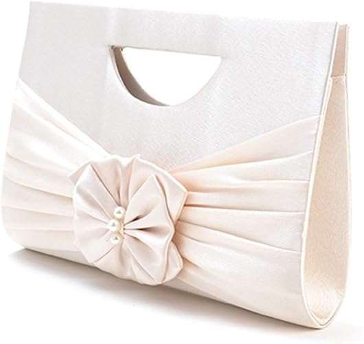 Amazon Yuaseiharu パーティーバッグ サテン地 リボンパール 持ち手が素敵な パールリボン パーティーバッグ クラッチバッグ シャンパンゴールド パーティーバッグ