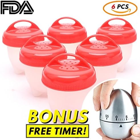 NEW 2018 Premium Silicone Egg Cooker Egglettes [6 PACK] as Seen on TV + BONUS | For Hard &amp; Soft Boiled Eggs, Non Stick, BPA Free, Poacher, Steamer, Boil Eggs Without the Egg Shell | by Quick Cuisine