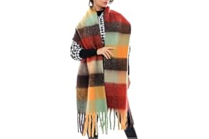 OUNIYA Large Chunky Plaid Scarf Checked Colorful Oversized Scarves Soft Big Cashmere Wool Thick Winter Warm Blanket Women