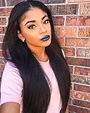 Coarse Italian Yaki Wig Brazilain Virgin Natural Color Kinky Straight Lace Front Human Hair Wigs for Black Women 16inch