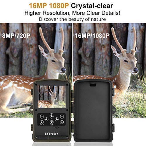 BYbrutek Trail Camera, 16MP 1080P Full HD Deer Hunting Game Camera, 0.2S Motion Activated Wildlife Camera with 46 PCS 850nm IR LEDs Night Vision up to 65ft, 2.4\