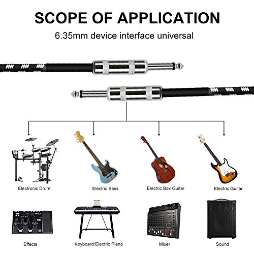 Yeung Qee Guitar instrument Cable 10ft,Right Angle 1/4 Inch TS to Straight 1/4 Inch TS Guitar Cable for electric guitar, bass guitar, electric mandolin, pro audio Black White - Thumbnail 4